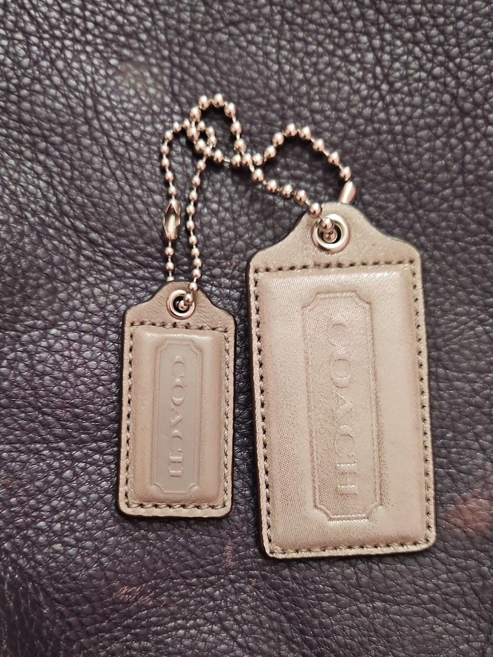 Two Coach Leather Bag Charm Hang Tags